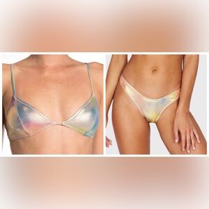 Bond Eye Australia Paris Bikini Tri Top S & Bottom M in Cosmic Rainbow Metallic.